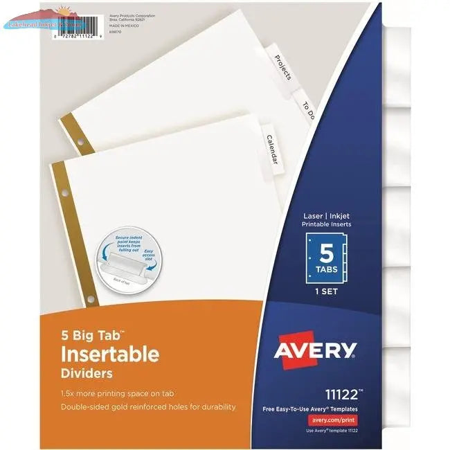 11122 BIG TAB INSERTABLE DIVIDERS 5 TAB 1 SET CLEAR Avery