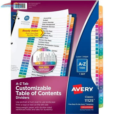11125 READY INDEX TABLE OF CONTENTS DIVIDERS AZ 1 SET MU Avery