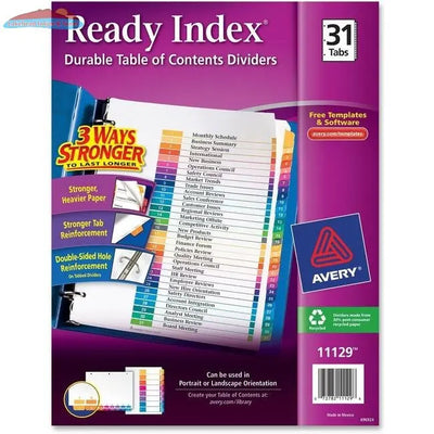 11129 READY INDEX TABLE OF CONTENTS DIVIDERS 131 1 SET M Avery