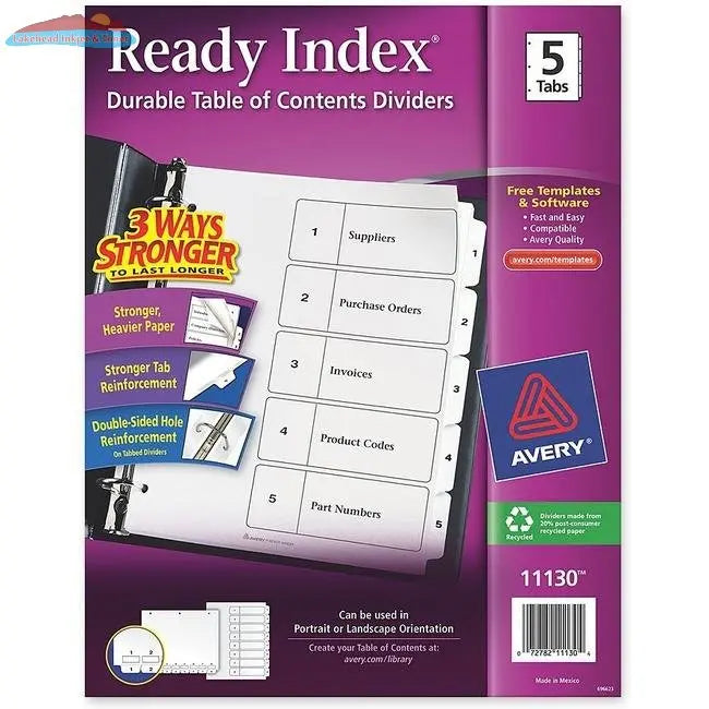 11130 READY INDEX TABLE OF CONTENTS DIVIDERS 5 TAB 1 SET Avery