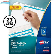 11446 INDEX MAKER CLEAR LABEL DIVIDERS 5 TAB 25 SETS WHIT Avery