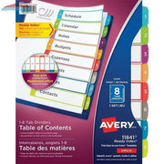 11841 READY INDEX ARCHED TABS LASER/INKJET CONTEMPORARY 1-8 Avery