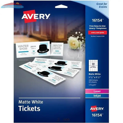 16154 TICKETS WITH TEARAWAY STUBS WHITE UNCOATED 1 3/4 Avery