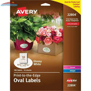 22804 GLOSSY WHITE OVAL LABELS 1 1/2" X 2 1/2" 10 SHTS/ENV Avery