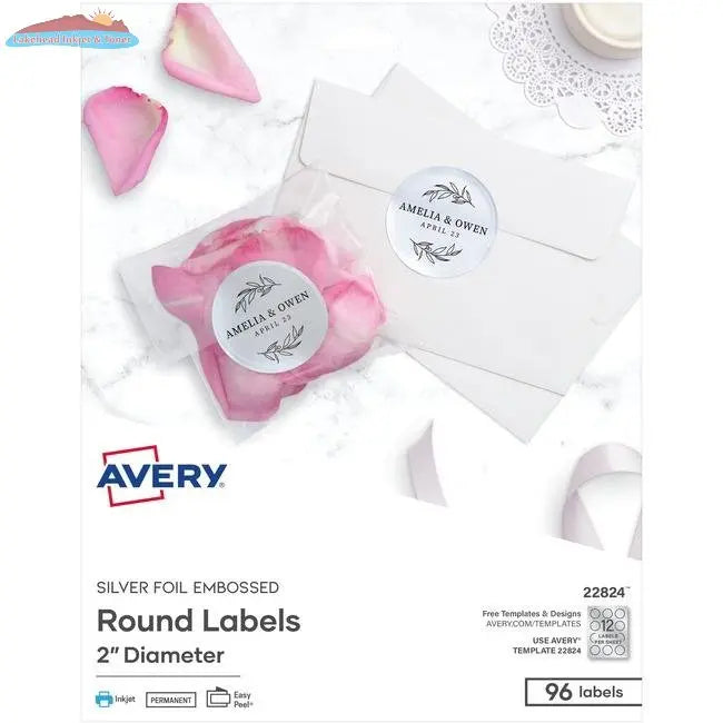 22824 SILVER FOIL EMBOSSED ROUND LABELS 2" DIAMETER 8 SHTS Avery