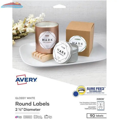 22830 GLOSSY WHITE ROUND LABELS 2 1/2