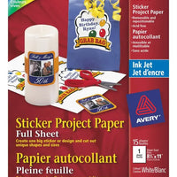 3383 STICKER PROJECT PAPER REMOVABLE 8 1/2" X 11" 15 SHEE Avery
