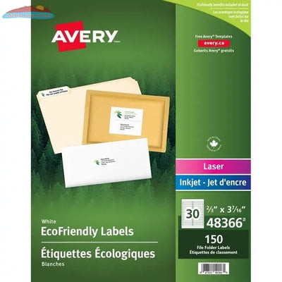48366 ECO WHITE FILING LABEL PERMANENT  1/3 CUT  5 SHEETS Avery