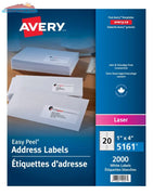 5161 WHITE, EASY PEEL, 4" X 1", PERMANENT,  100 SHEETS/BOX, Avery