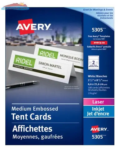 5305 OFFICE TENT CARDS WHITE 2 1/2" X 8 1/2" 50 SHEETS/BO Avery