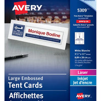 5309 OFFICE TENT CARDS WHITE 3 1/2" X 11" 50 SHEETS/BOX Avery