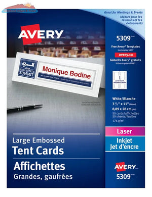 5309 OFFICE TENT CARDS WHITE 3 1/2" X 11" 50 SHEETS/BOX Avery