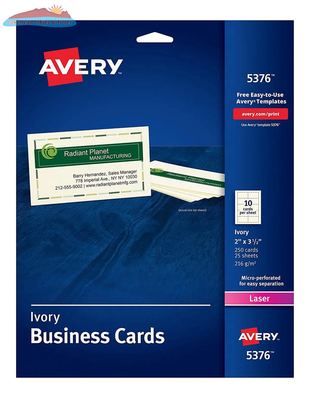5376 PERFORATED BUSINESS CARDS IVORY 2" X 3 1/2" 25 SHEET Avery