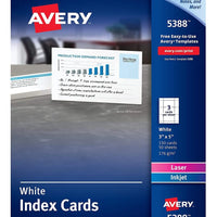 5388 OFFICE INDEX CARDS WHITE 3" X 5" 50 SHEETS/BOX 150 Avery