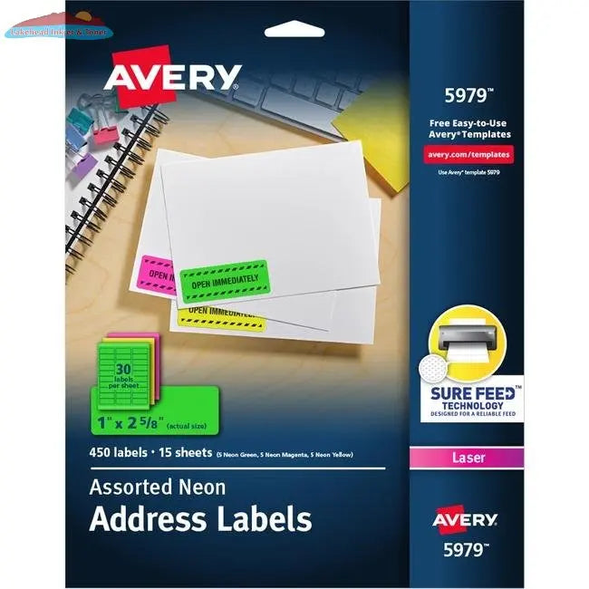 5979 HIGH VISIBILITY 2 5/8" X 1" ASSORTED NEON COLOURS PER Avery