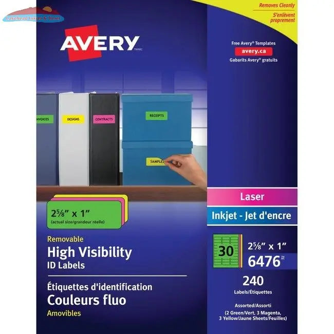 6476 I.D. LABELS 2 5/8" X 1" RECTANGULAR REMOVABLE  8 SH Avery