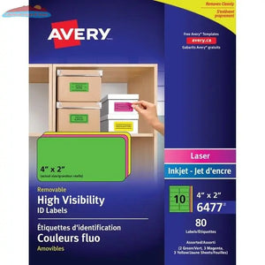 6477 I.D. LABELS 2" X 4" RECTANGULAR REMOVABLE  8 SHEETS Avery