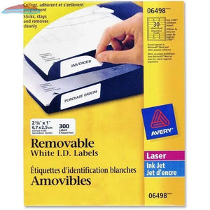 6498 I.D. LABELS 2 5/8" X 1" REMOVABLE 10 SHEETS/ENV. 30 Avery