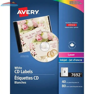 7692 CD LABELS PERMANENT WHITE 20 SHEETS/ENV. 40 LABELS/ Avery