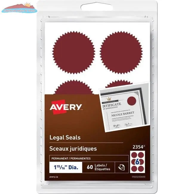 Avery Permanent Legal Seals, 1-15/16", Dark Red, 60 Pack (2354) Lakehead Inkjet & Toner