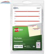 Avery Print or Write Filing Labels 3 1/2" x 5/8", Permanent, White w Red Bar, 70 / pkg Avery