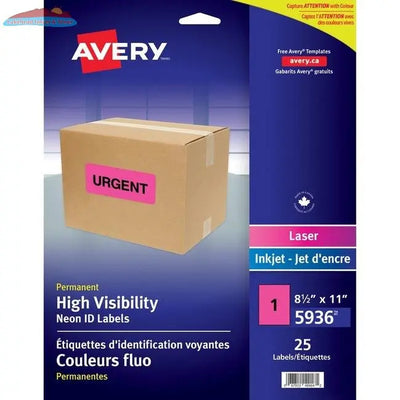 Avery® High-Visibility Shipping Labels, Permanent Adhesive, Neon Magenta, 8-1/2
