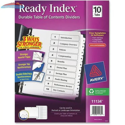 Avery® Ready Index 10 Tab Dividers, Customizable TOC, 1 Set (11134) (AVE11134) Avery