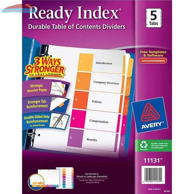 Avery® Ready Index 5 Tab Dividers, Customizable TOC, 1 Set (11131) (AVE11131) Avery