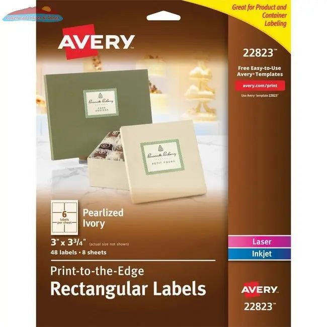 Avery&reg; Rectangle Labels, Print to the Edge, Pearlized Ivory, 3" x 3-3/4" , 48 Labels (22823) (AVE22823) Avery