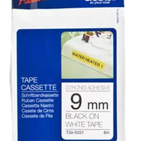 Black on White Tape w/ Extra Strength Adhesive 9mm 8m Brother