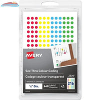 Hand Write 1/4" Round, Removable See Thru Dots, Assorted Colours, 648 / pkg Avery