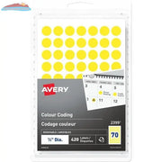 Hand Write Colour Coding Label 1/2" Round, Removable, Yellow, 420 / pkg Avery