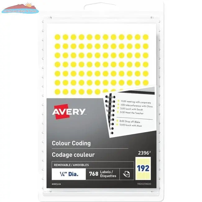 Hand Write, Removable Colour Coding Labels Handwrite, ¼", Yellow, 768 / pkg Avery