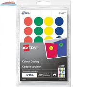 Print or Write Colour Coding Label 3/4" Round, Removable, Assorted Colours, 240 / pkg Avery