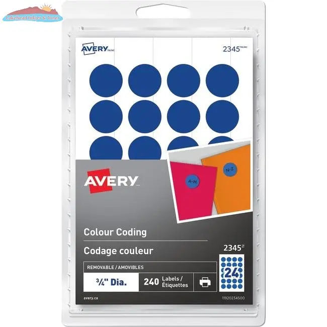 Print or Write Colour Coding Labels 3/4" Round, Removable, Blue, 240 / pkg Avery