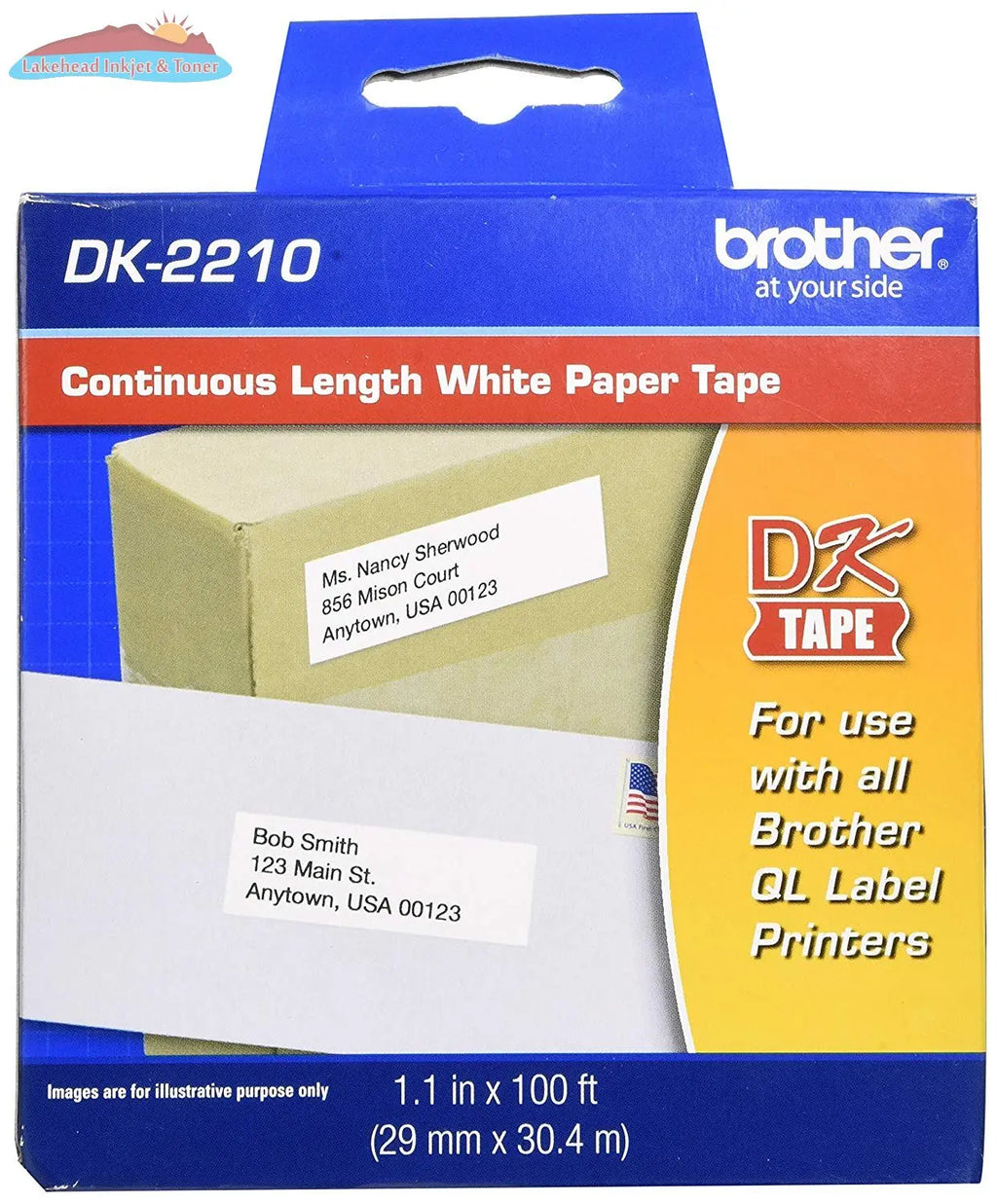 Brother DK-2210 Continuous Length Paper Label Roll, 1-1/7-Inch Wide Lakehead Inkjet & Toner