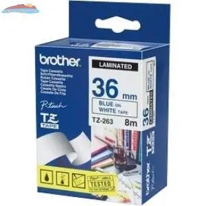 TZE263 Brother LAMINATED TAPES 36MM - BLUE ON WHITE Brother