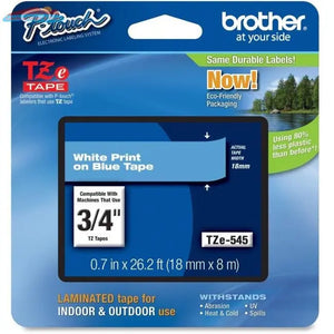 TZE545 Brother LAMINATED TAPES 18MM - WHITE ON BLUE Brother